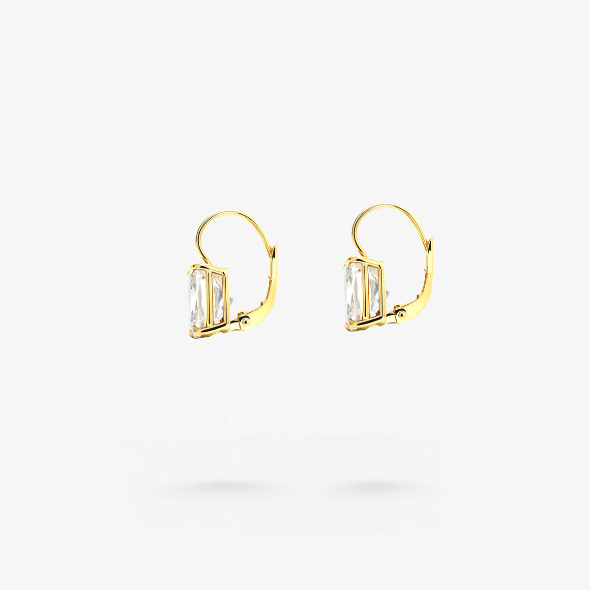 Peter Marco yellow gold cushion cut white diamond drop earrings, side view