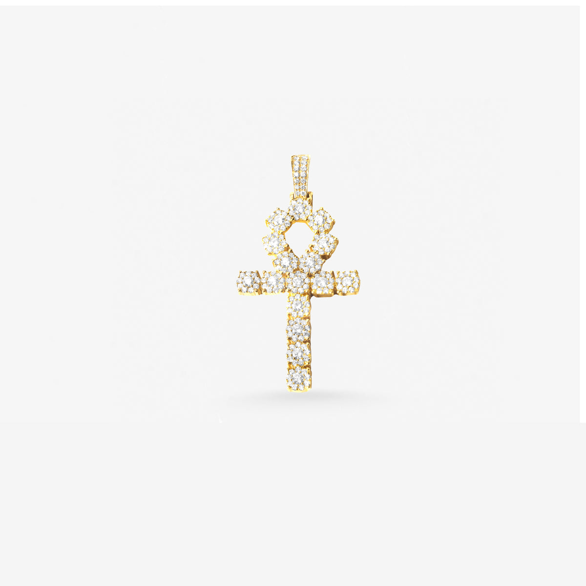 Peter Marco yellow gold round cut diamond cross pendant, detail view